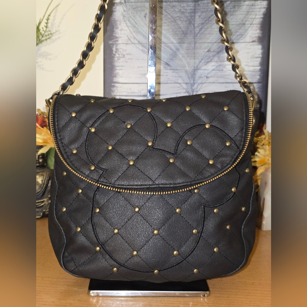 Disney Parks Black Quilted, Studded Crossbody Faux Leather Crossbody VGUC